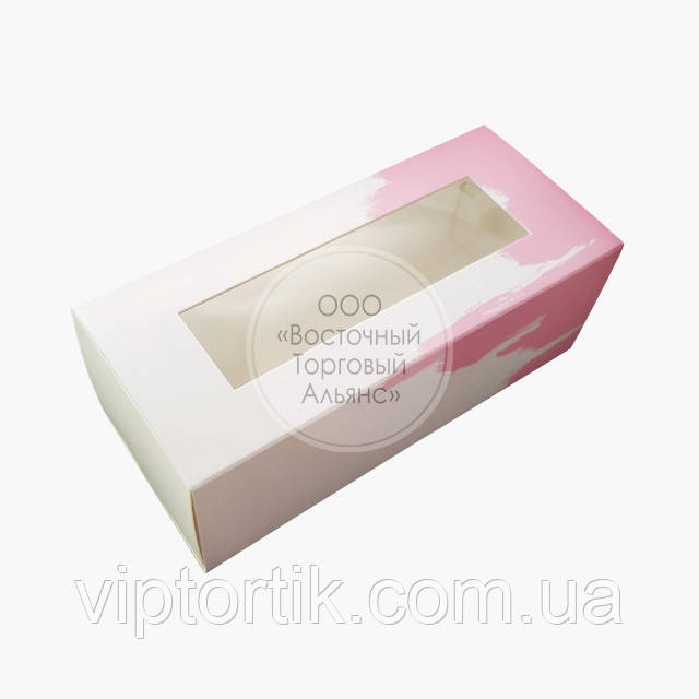 Упаковка для макаронс з прозорим віконцем - Рожева фарба - 140х60х50 мм, фото 1