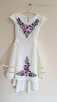 Платье* модельное с вышивкой в украинском стиле "Цветочный орнамент" цвет молочный рост 116 см