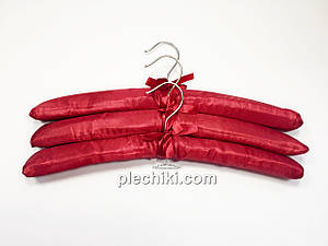 Плечики вішалки м'які сатинові для делікатних речей бордового кольору, 3 штуки