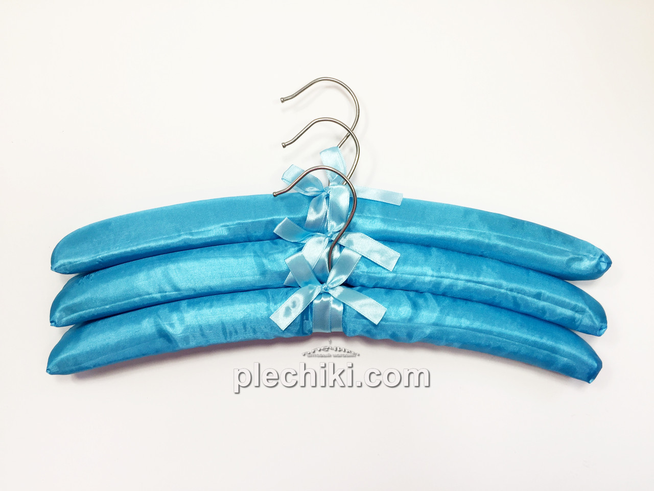 Плічка вішалки м'які сатинові для делікатних речей блакитного кольору, 3 штуки