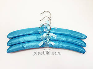 Плечики вішалки м'які сатинові для делікатних речей блакитного кольору, 3 штуки