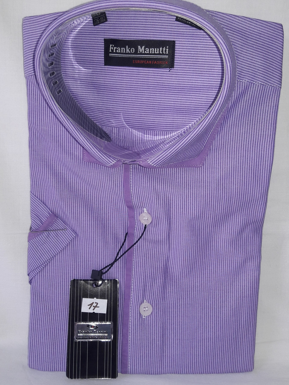 Сорочка чоловіча vk-0017 Franco Manuti бузкова приталені в смужку з коротким рукавом