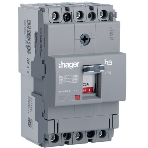 Автоматичний вимикач x160, 25А, 3п, 18kA HDA025L Hager