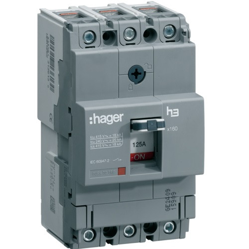 Автоматичний вимикач x160 125А 3п 18kA HDA125L Hager