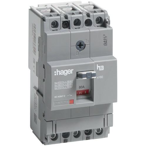 Автоматичний вимикач x160 80А 3п 18kA HDA080L Hager