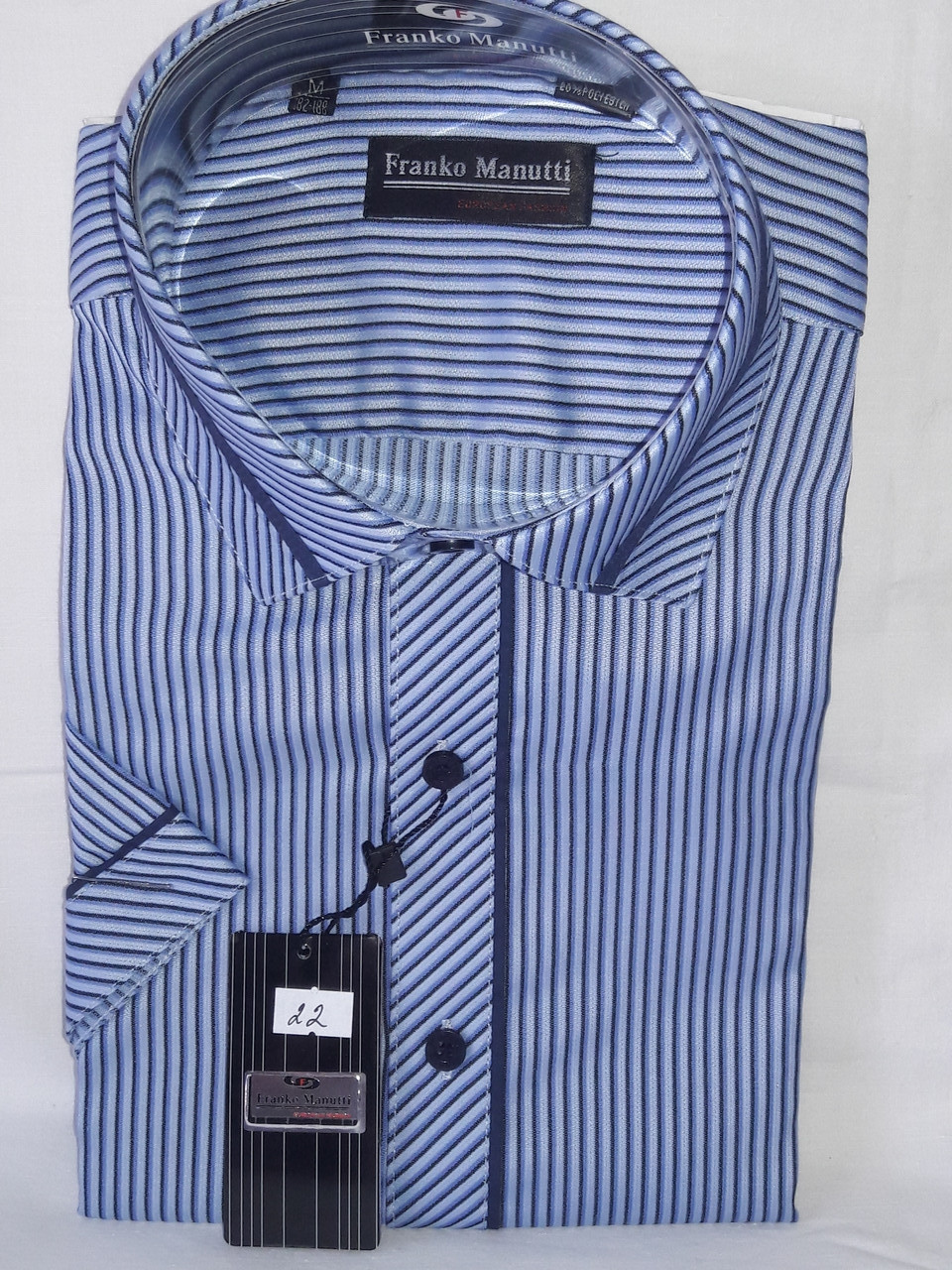 Сорочка чоловіча vk-0022 Franco Manuti синя приталені в смужку з коротким рукавом