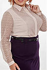 Блуза жіноча ошатна кремова шовкова з гіпюром класична великого розміру 58,62, фото 6