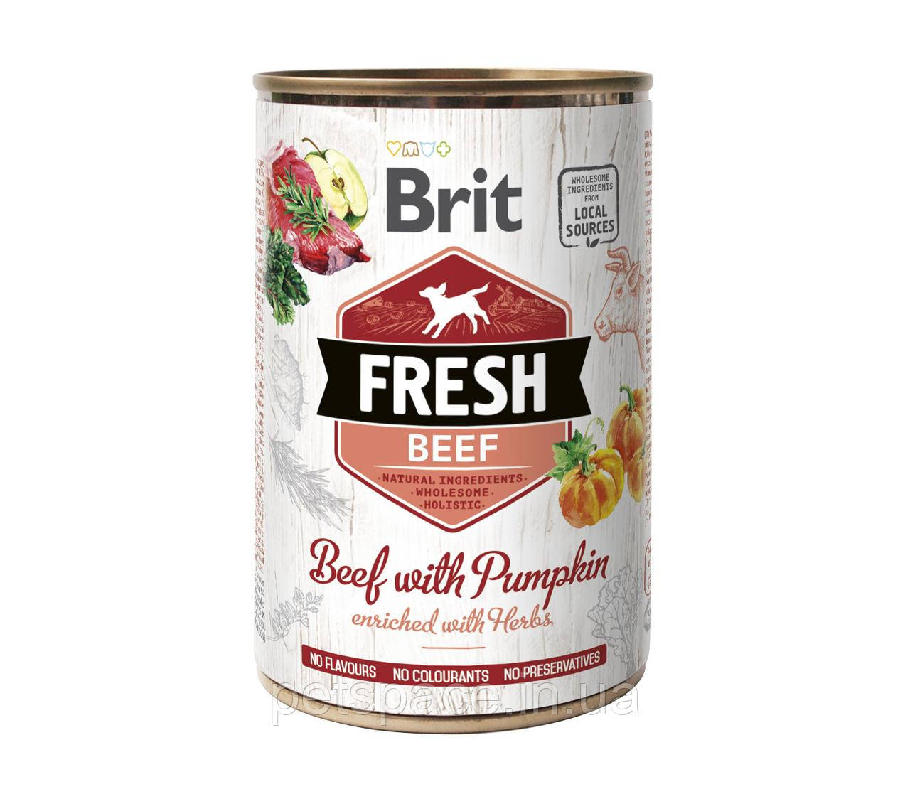 Консерва для собак Brit Fresh Beef with Pumpkin (Бріт Фреш з яловичиною і гарбузом), 400г.