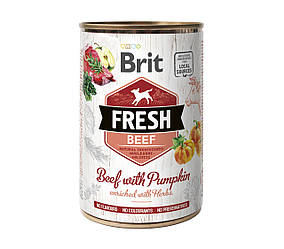 Консерва для собак Brit Fresh Beef with Pumpkin (Бріт Фреш з яловичиною і гарбузом), 400г.
