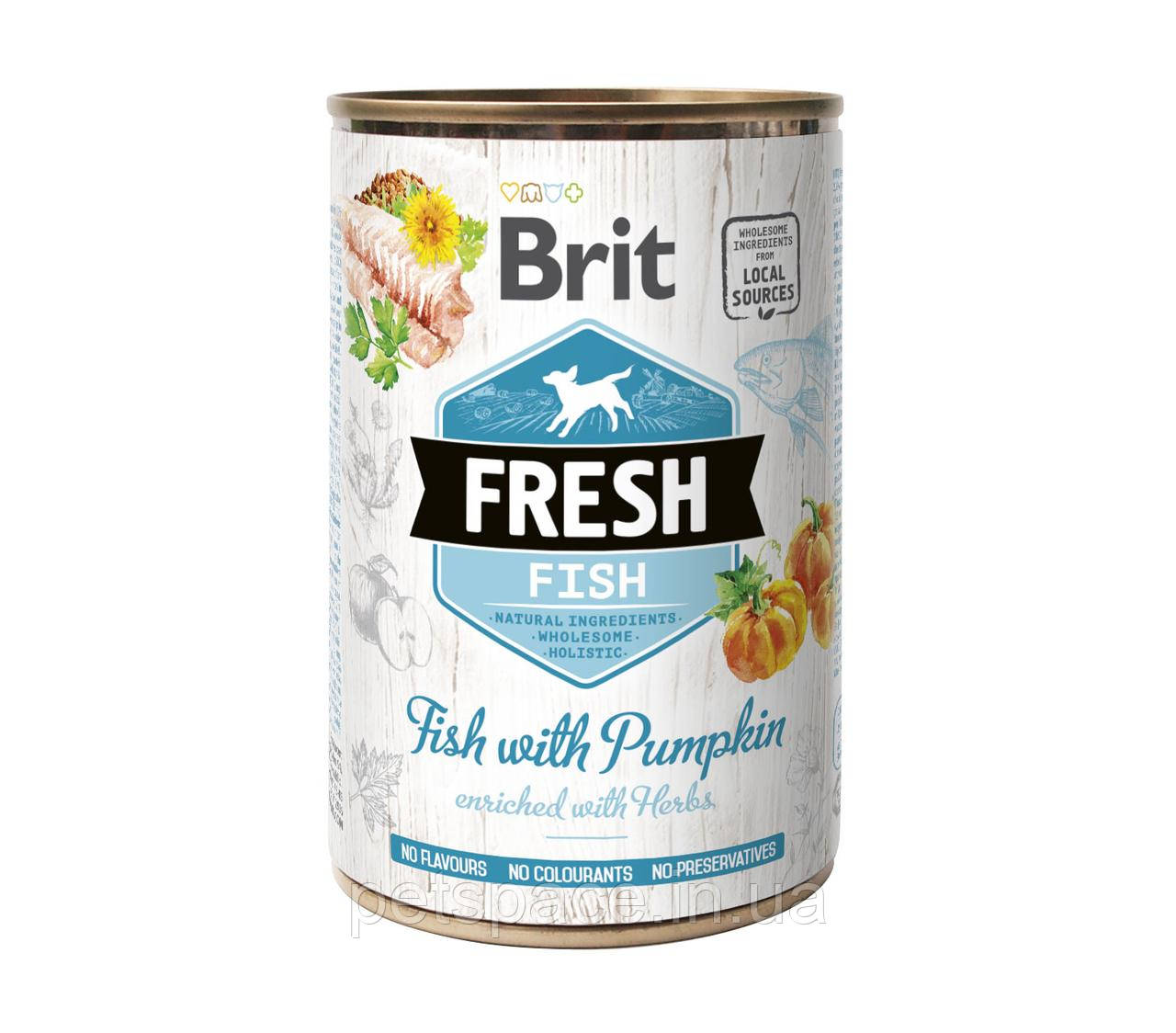Консерва для собак Brit Fresh Fish with Pumpkin (Бріт Фреш риба з гарбузом), 400г.