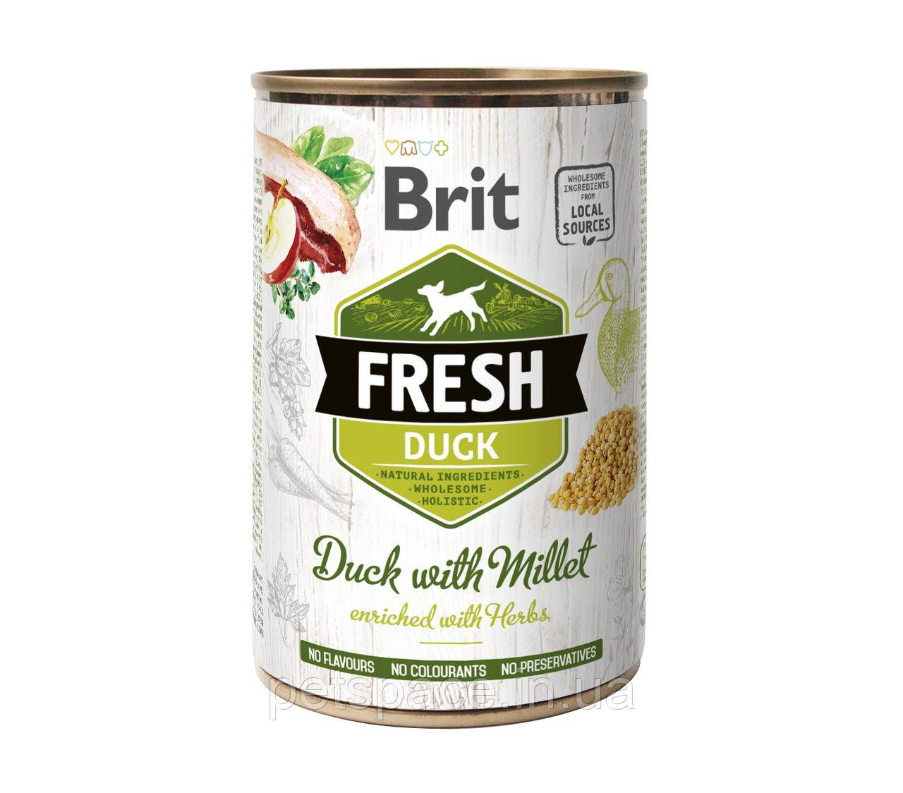 Консерва для собак Brit Fresh Duck with Millet (Бріт Фреш качка з пшоном), 400г.
