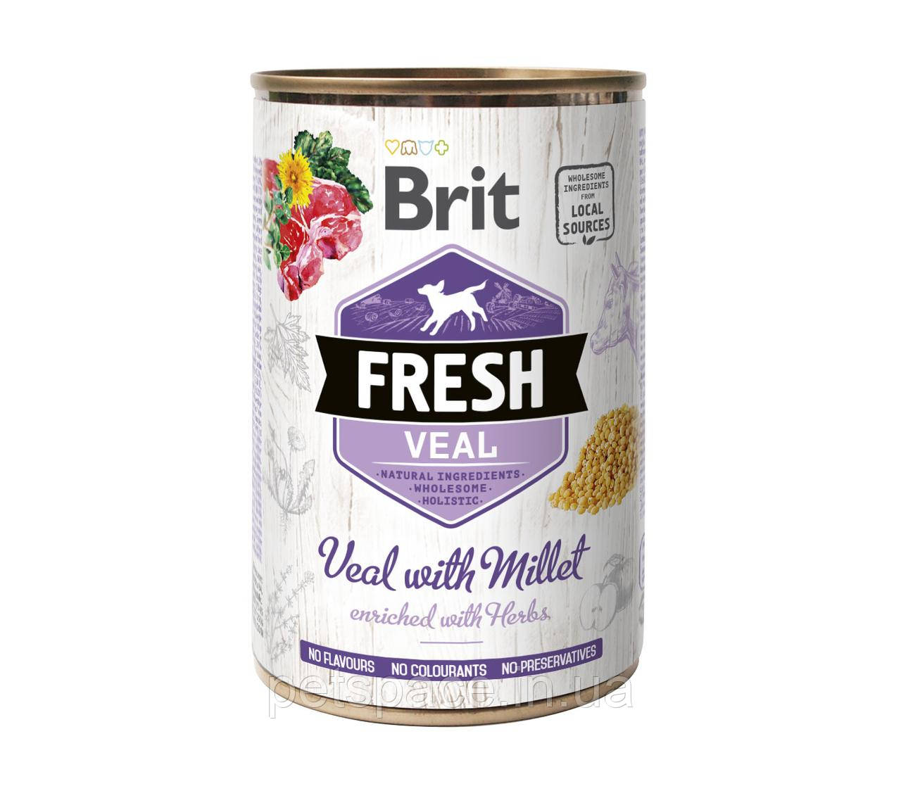 Консерва для собак Brit Fresh Veal with Millet (Бріт Фреш телятина з пшоном), 400г.