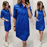 Сукня-сорочка коттон арт. 831 колір електрик в горошок