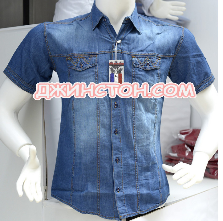 Чоловіча приталена сорочка джинсова M, фото 1