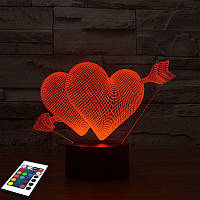 3D світильник з пультом і акумулятором 3D Lamp Серця (LP-2730)