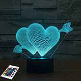 3D світильник з пультом і акумулятором 3D Lamp Серця (LP-2730), фото 3
