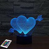 3D світильник з пультом і акумулятором 3D Lamp Серця (LP-2730), фото 5