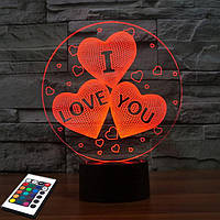 3D світильник з пультом і акумулятором 3D Lamp I love you (LP-2722)