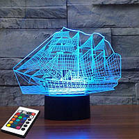 3D светильник с пультом и аккумулятором 3D Lamp Корабль (LP-2705)