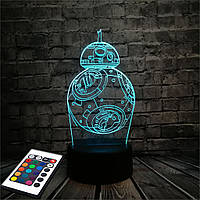 3D світильник з пультом і акумулятором 3D Lamp BB-8 (LP-2649)