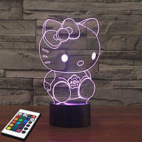 3D світильник з пультом і акумулятором 3D Lamp Hello Kitty (LP-2633)