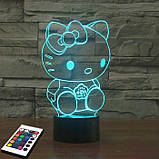 3D світильник з пультом і акумулятором 3D Lamp Hello Kitty (LP-2633), фото 3
