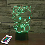 3D світильник з пультом і акумулятором 3D Lamp Hello Kitty (LP-2633), фото 5