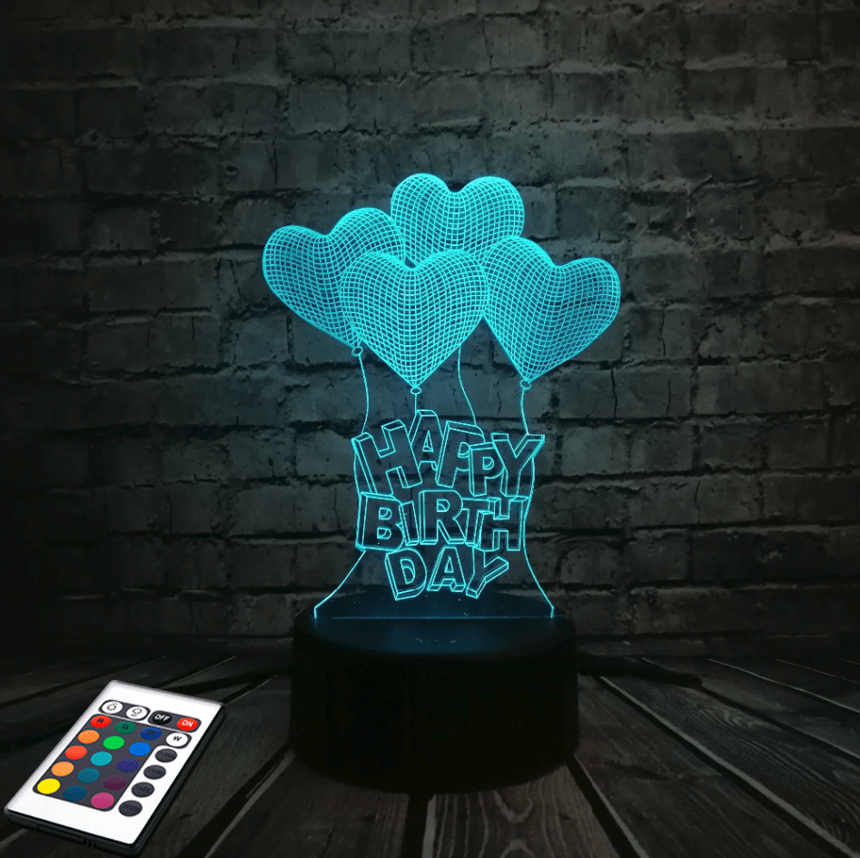 3D світильник з пультом і акумулятором 3D Lamp День народження (LP-2521)