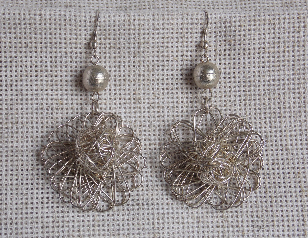 Сережки дротяні «Квітка» сріблясті, фото 1