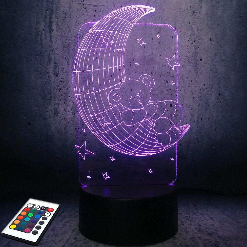 3D світильник з пультом і акумулятором 3D Lamp Ведмедик на Місяці (LP-2824)