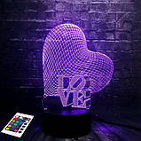 3D світильник з пультом і акумулятором 3D Lamp Серце Love (LP-2816), фото 7