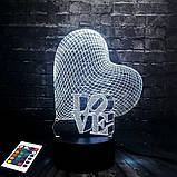 3D світильник з пультом і акумулятором 3D Lamp Серце Love (LP-2816), фото 3