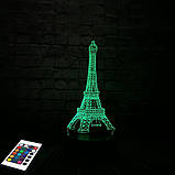 3D світильник з пультом і акумулятором 3D Lamp Ейфелева вежа (LP-2793), фото 2