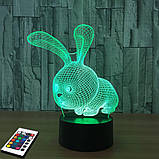 3D світильник з пультом і акумулятором 3D Lamp Заєць (LP-2770), фото 5