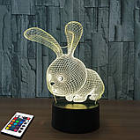 3D світильник з пультом і акумулятором 3D Lamp Заєць (LP-2770), фото 2