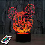 3D-світильник з пультом і акумулятором 3D Lamp Мікі Маус (LP-2754), фото 3