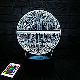 3D світильник з пультом і акумулятором 3D Lamp Зірка смерті (LP-2936), фото 3