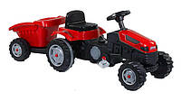 Трактор педальный с прицепом красный клаксон на руле сидение регулируемое колеса с резиновыми накладками