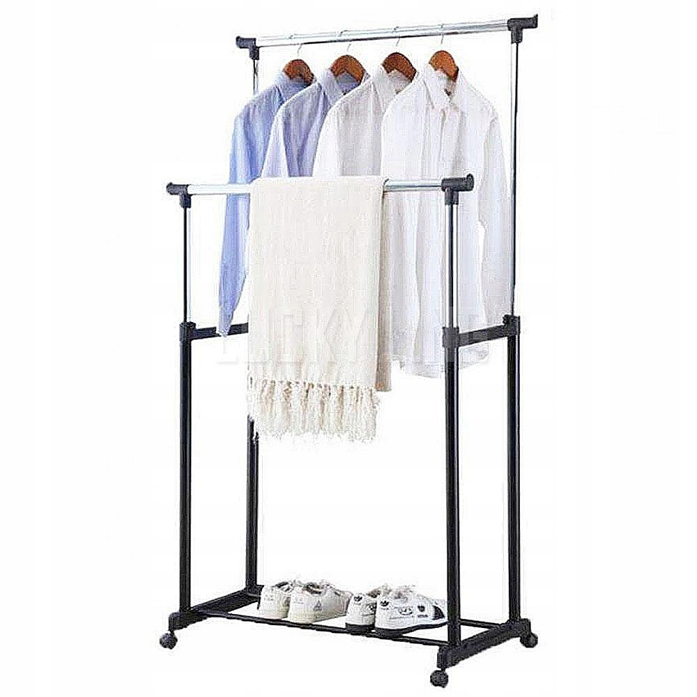 Підлогова, подвійна телескопічна вішалка-стійка для одягу Double Bar Rack Hight Ajustable (30 кг)