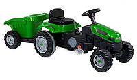 Трактор педальный с прицепом зеленый клаксон на руле сидение регулируемое колеса с резиновыми накладками