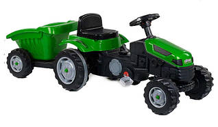 Трактор педальний з причепом зелений клаксон на руслі сидіння регульоване колеса з гумовими закладками