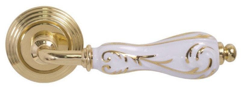 Ручка дверна Fimet Flora полірована латунь / білий фарфор з золотом (Італія), фото 1