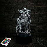 3D світильник з пультом і акумулятором 3D Lamp Йода (LP-3010), фото 3