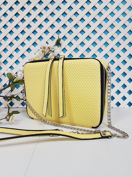 Сумка жіноча "КВАДРО" натуральна шкіра, жовта матова плетінка, фото 1
