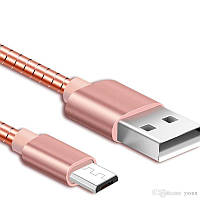 Mini USB шнур у металевому обмотуванні (золотий)