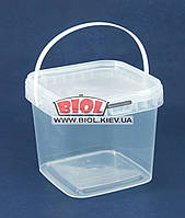 Відро 1 л харчове (12х12 см, h-11 см) пластикове квадратне прозоре з кришкою і ручкою