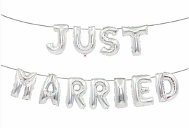 Напис фольгована "JUST MARRIED" 40 см срібло