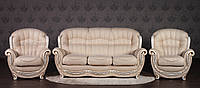 Комплект мягкой мебели в классическом стиле "Джове" в гостиную, диван и два кресла из натурального дерева