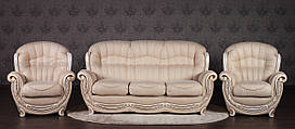 Комплект м'яких меблів у класичному стилі "Джове" в вітальню, диван і два крісла з натурального дерева