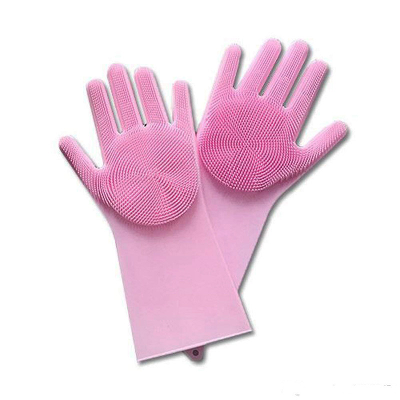 Силіконові багатофункціональні рукавички для миття та чищення Silicone Magic Glov Рожевий